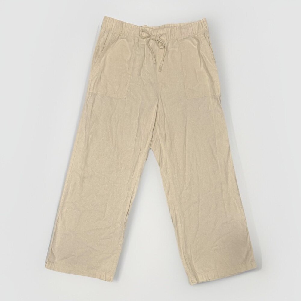 Gap Wide Leg Linen Blend Pants Womens Size Large Khaki Pull On Coastal Paper Bag